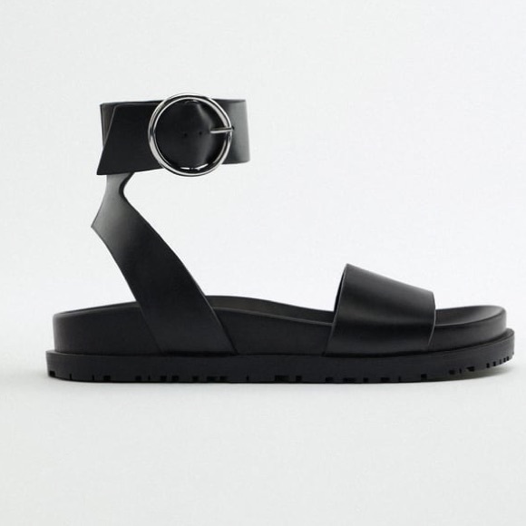 Zara Shoes - NWT. Zara Black Sandals with Buckle and Wide Strap. Size 8.